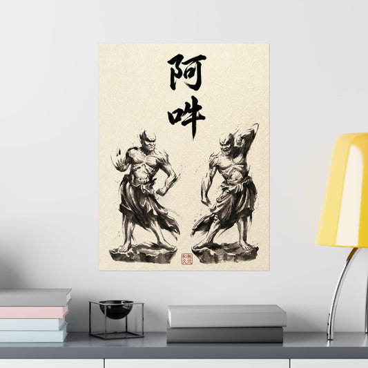 Japanese Wall Art Zen Minimalism Nioh Guardians - Buddhist Decor Sumi-e Ink Wash Painting - Matte Vertical Poster NI2K | MU-NI Japan