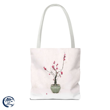 Japanese Red Plum Bonsai Tote Bag - Zen Aesthetic All-Over Print Handbag, Abstract Japandi Art Spring Floral Gift PL1D | MU-NI Japan
