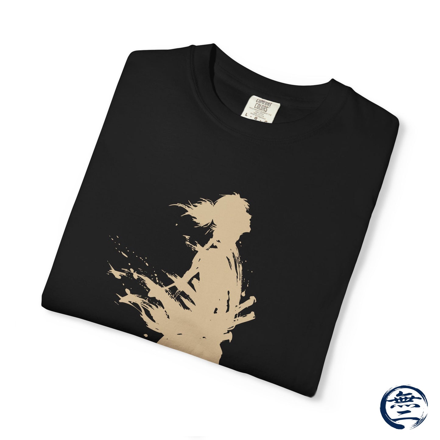 Minimalist Samurai Silhouette Zen T-Shirt - Japanese Calligraphy Kanji Shodo Art - One and Only Garment-Dyed Tee SR2U | MU-NI Japan