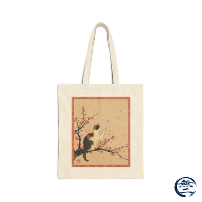 Japanese Calico Cat and Cherry Blossom Vintage Art Cotton Canvas Tote Bag | CC1A MU-NI Japan