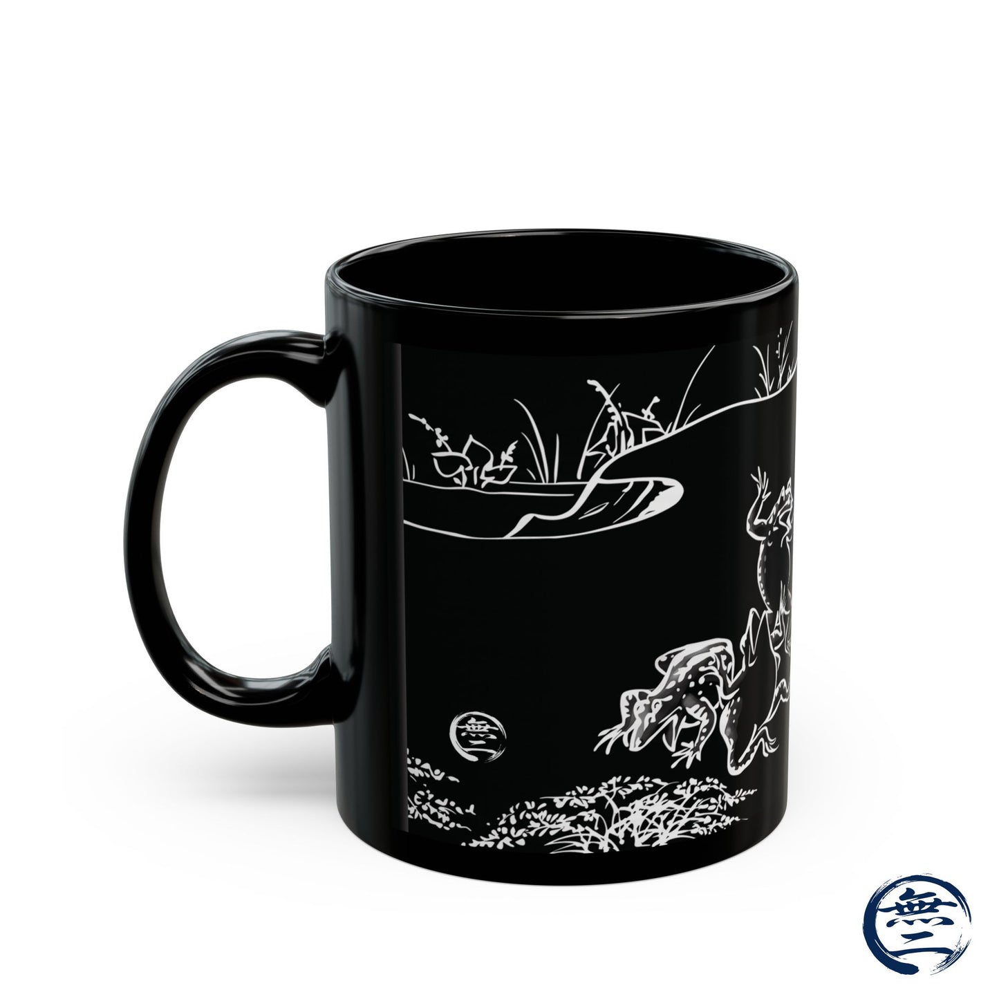 Choju-Giga Inverted Black Ceramic Mug Black Mug (11oz, 15oz), Japanese Antique Art Frog and Rabbit| RHC MU-NI Japan