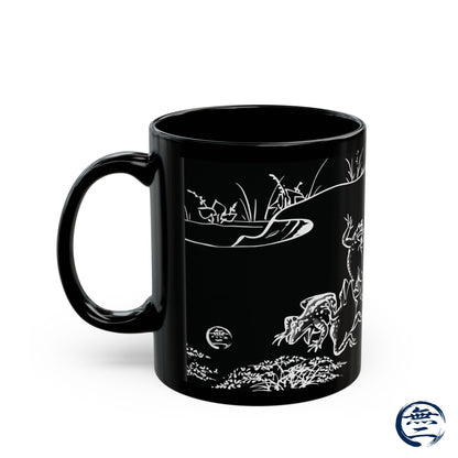 Choju-Giga Inverted Black Ceramic Mug Black Mug (11oz, 15oz), Japanese Antique Art Frog and Rabbit| RHC MU-NI Japan