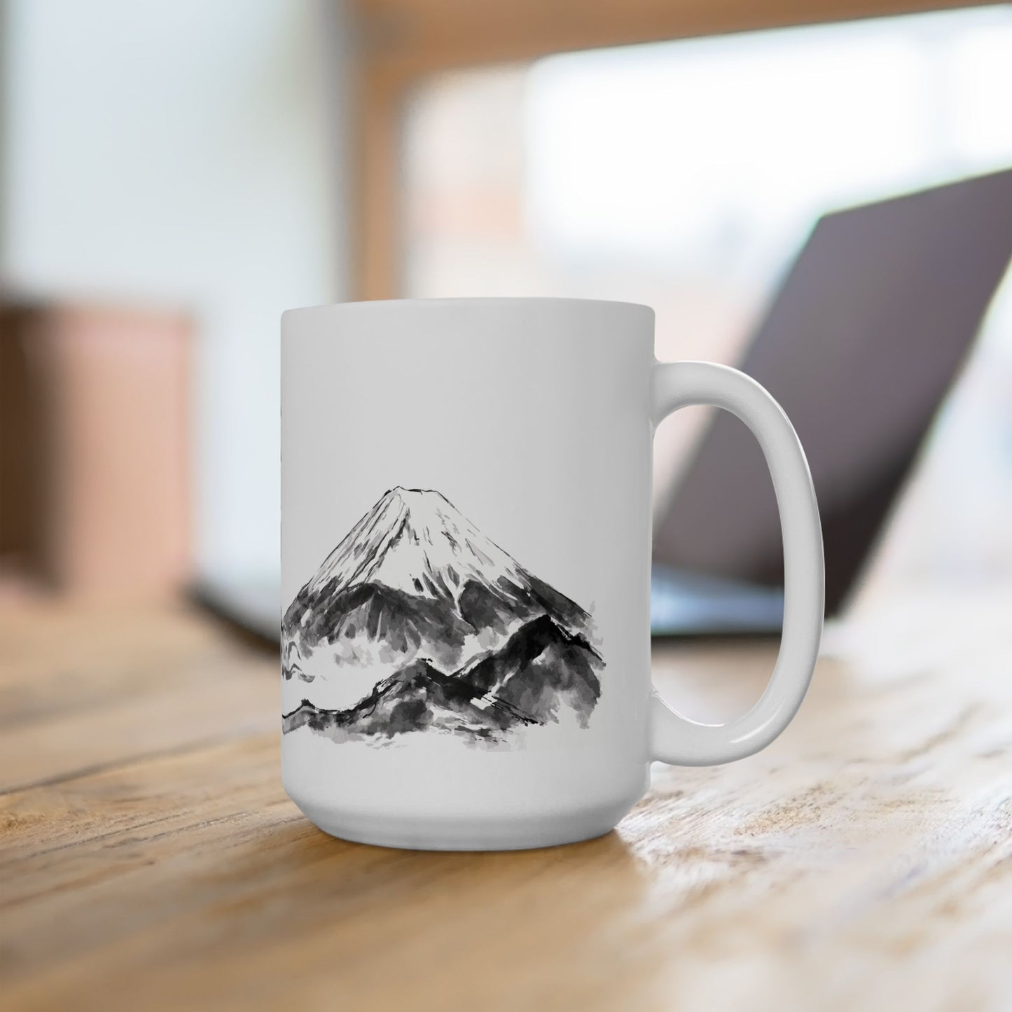 Rising Phoenix Houou over Mount Fuji Ceramic Mug - Japanese Sumi-e Zen Art Coffee Cup, Aesthetic Japandi Home Decor Gift HF1L | MU-NI Japan