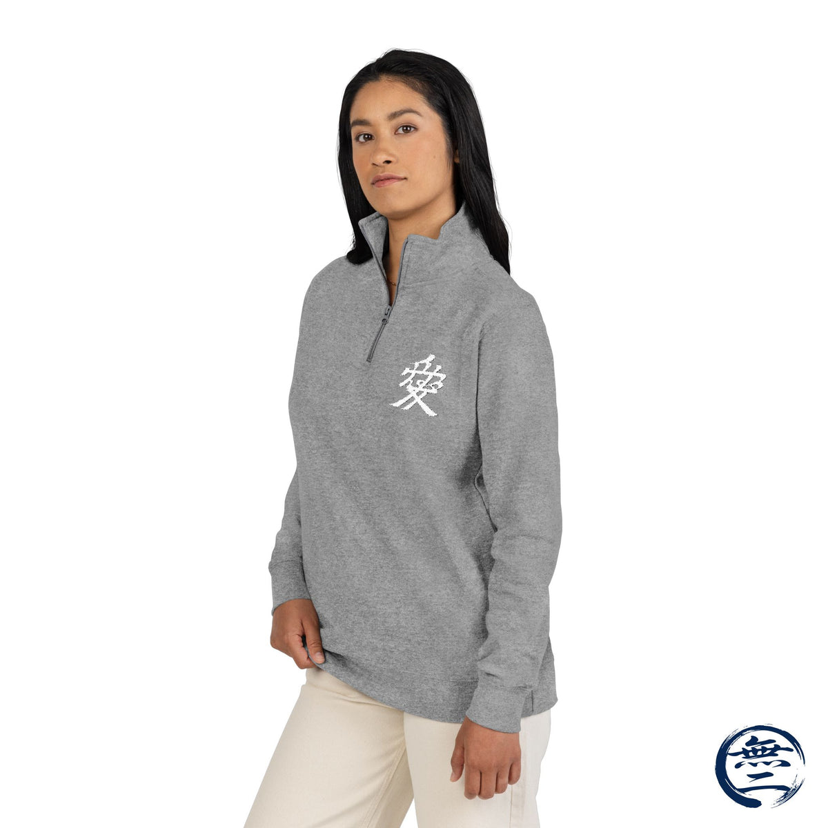 Naoe Kanetsugu Minimalist Kanji Love Samurai Unisex Fleece Pullover (Embroidery) | MU-NI Japan　　　