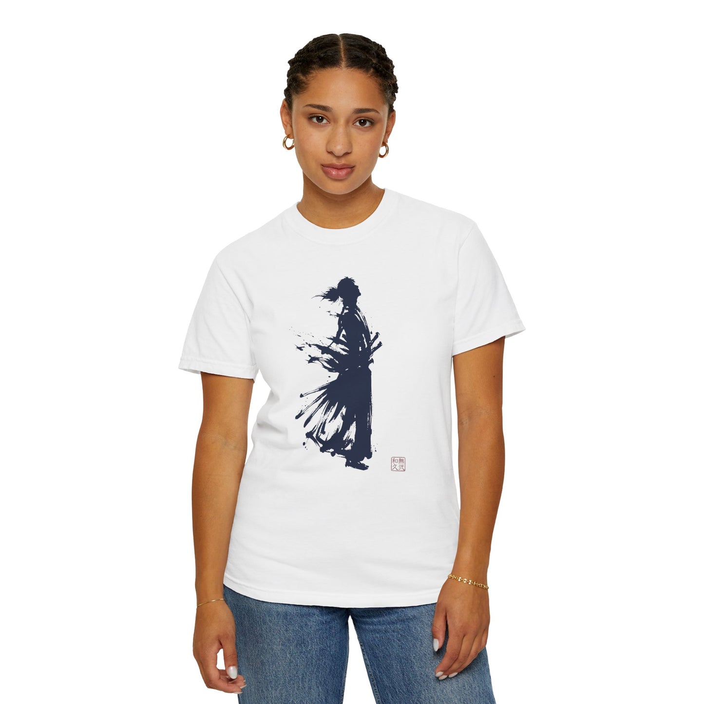 Minimalist Samurai Silhouette Zen T-Shirt - One and Only Garment-Dyed Tee SR4T | MU-NI Japan