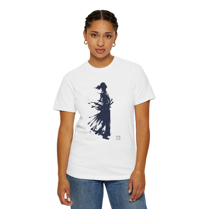 Minimalist Samurai Silhouette Zen T-Shirt - One and Only Garment-Dyed Tee SR4T | MU-NI Japan