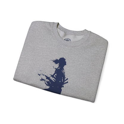 Minimalist Samurai Silhouette Unisex Crewneck Sweatshirt | "The One and Only" Shodo (Japanese Kanji Calligraphy),  SR2S | MU-NI Japan
