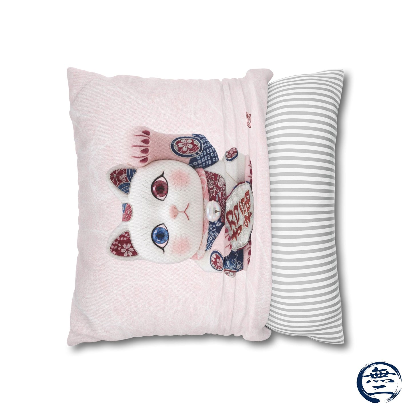 Shin-Maneki neko Modern Kimekomi Decor Style Spun Polyester Square Pillowcase |  Beckon Health and happiness Kawaii Cat MS2W | MU-NI Japan
