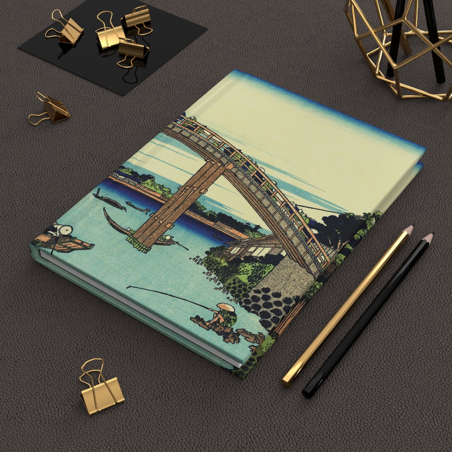 Hokusai Fukagawa Mannen Bridge Mount Fuji Ukiyo-e Hardcover Journal Matte - Vintage Japanese Art Notebook Writing Diary | RHC 001 MU-NI Japan
