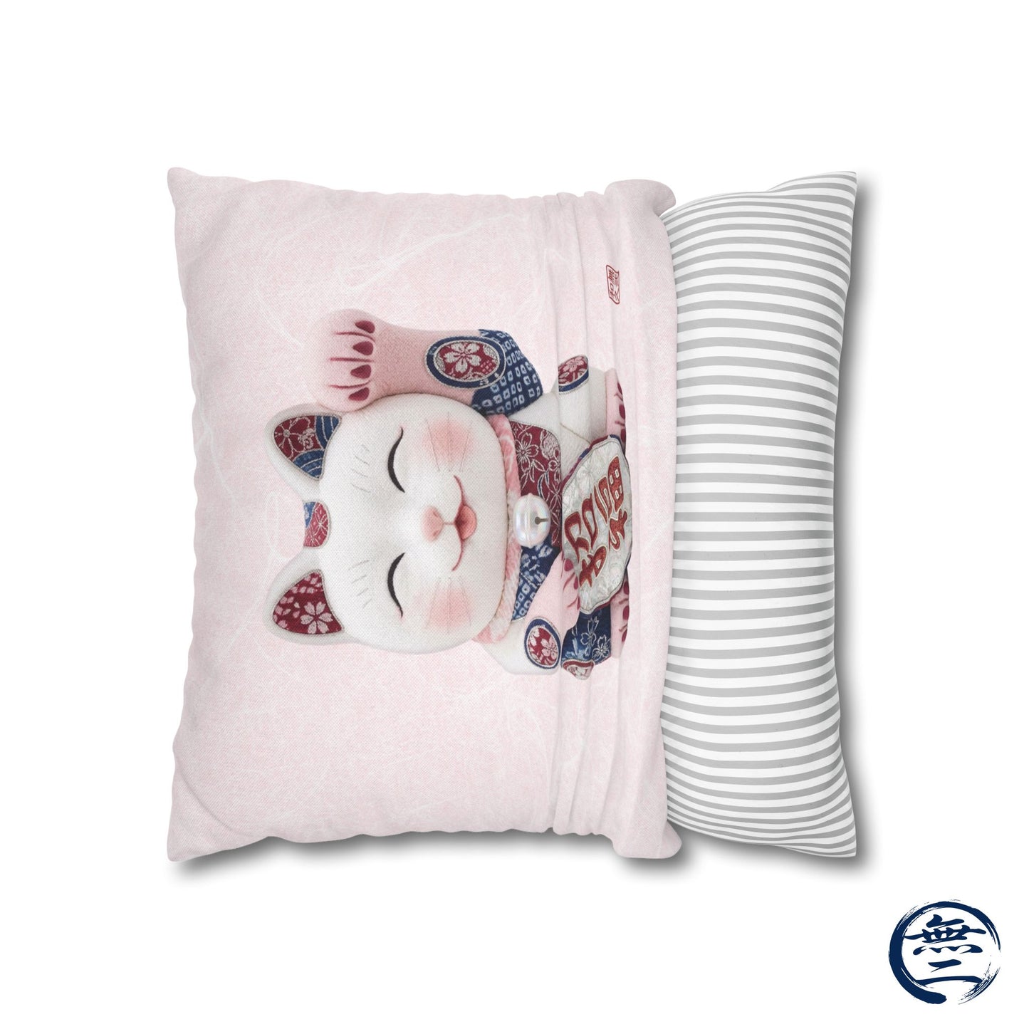 Shin-Maneki neko Modern Kimekomi Decor Style Spun Polyester Square Pillowcase |  Beckon Health and happiness Kawaii Cat MS2W | MU-NI Japan