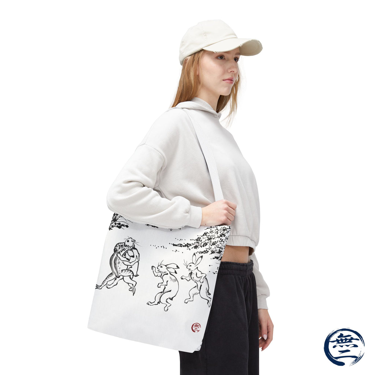 Choju Giga Tote Bag -SHIRO- Japanese Frogs and Rabbits Vintage Scroll Art | MU-NI Japan
