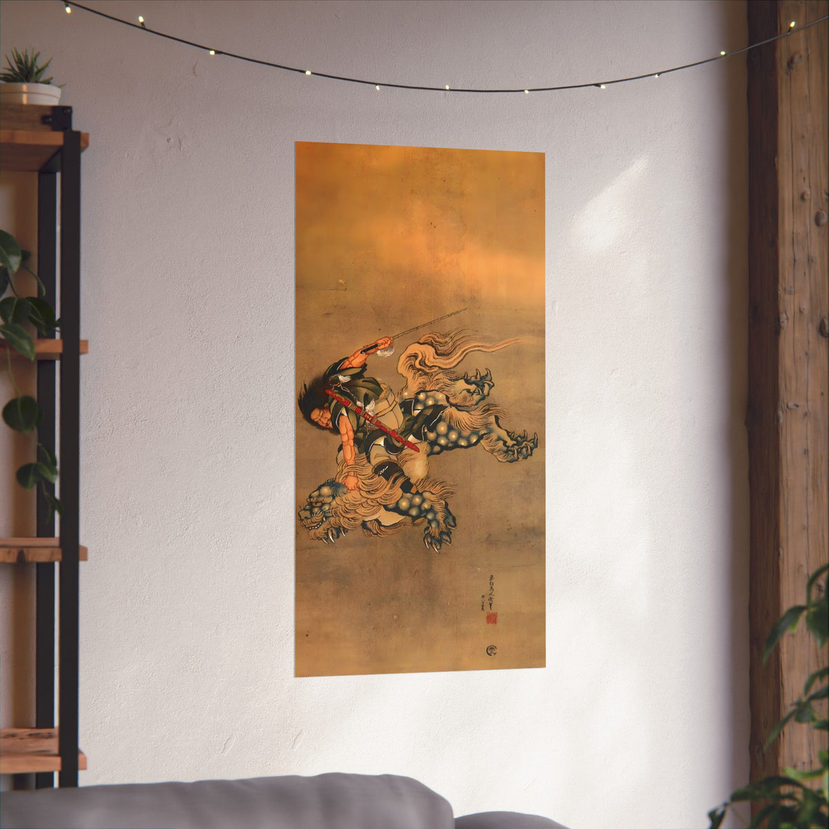 Hokusai Shoki Riding Shishi Lion Matte Vertical Poster - The Demon Queller Authentic Ukiyo-e Art Print | MU-NI Japan